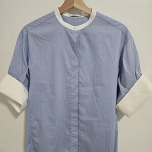 Elegant Light Blue Button Down Shirt with White Accents